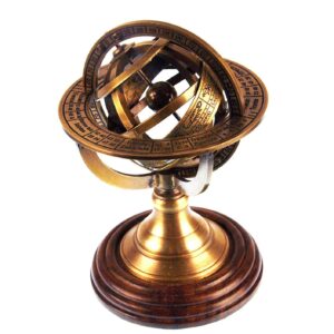 5" Nautical Brass Armillary Sphere World Globe Rosewood Base Table Decor Gift