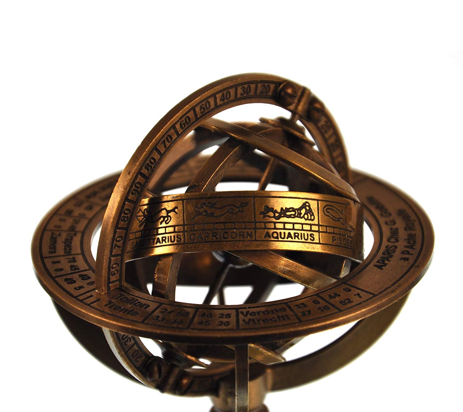 5" Nautical Brass Armillary Sphere World Globe Rosewood Base Table Decor Gift