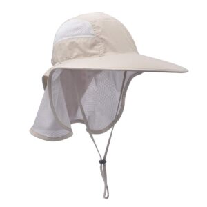 lenikis Unisex Outdoor Activities UV Protecting Sun Hats with Neck Flap Khaki