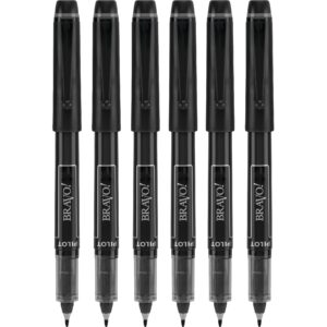 6 pens pilot bravo liquid ink marker pen, bold point, black (pil11034)