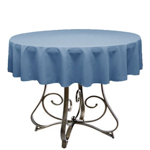 New Creations Fabric & Foam Inc, 60" Round Polyester Poplin Tablecloth, for 48" Small Round Table, (Steel Blue)