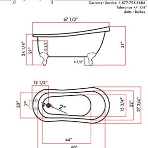 67" Acrylic Slipper Clawfoot Tub & Brushed Nickel Complete Deck Mount Plumbing Package- "Miller"