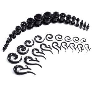 bodyj4you black plugs kit with spiral and tribal tapers kit 54 pieces gauges kit 14g-00g stretching set