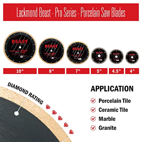 Lackmond Beast Pro Porcelain Saw Blade - 10" Hard Tile Cutting Tool with Thin Kerf Cutting Edge & 5/8" Arbor - BP10