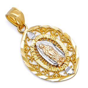 14k real tri color gold religious our lady of guadalupe charm pendant