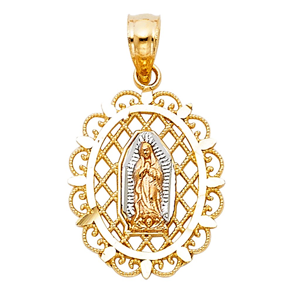 14k REAL Tri Color Gold Religious Our Lady of Guadalupe Charm Pendant