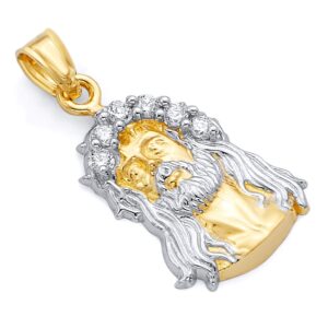 14k real two tone gold cz religious jesus head charm pendnat