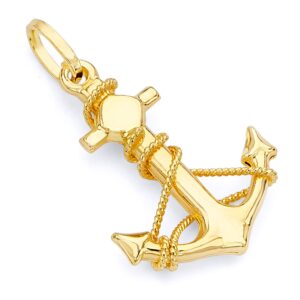 14k real yellow gold anchor charm pendant (16 x 14 mm)