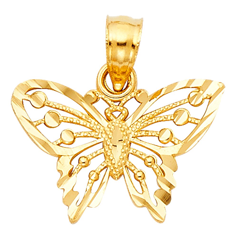 14k REAL Yellow Gold Butterfly Charm Pendant