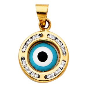 14k REAL Yellow Gold CZ Evil Eye Charm Pendant