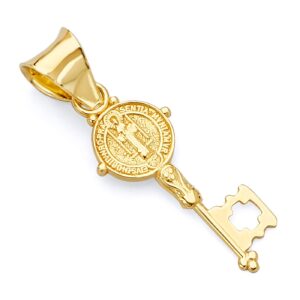 14k real yellow gold religious key saint benito charm pendant