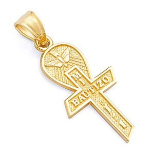 14k REAL Yellow Gold Religious Baptism Cross Charm Pendant