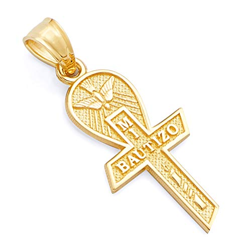 14k REAL Yellow Gold Religious Baptism Cross Charm Pendant