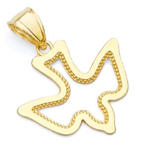 14k real yellow gold religious holy spirit dove charm pendant