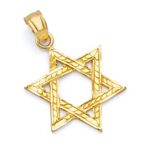 the world jewelry center 14k real yellow gold star of david charm pendant