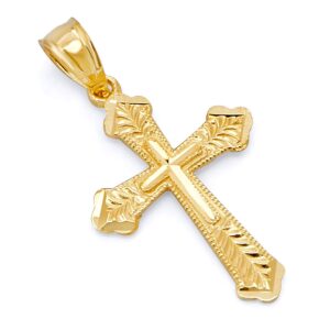 14k real yellow gold religious cross charm pendant