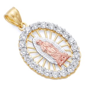 the world jewelry center 14k real tri color gold cz religious our lady of guadalupe charm pendant (25 x 20 mm)