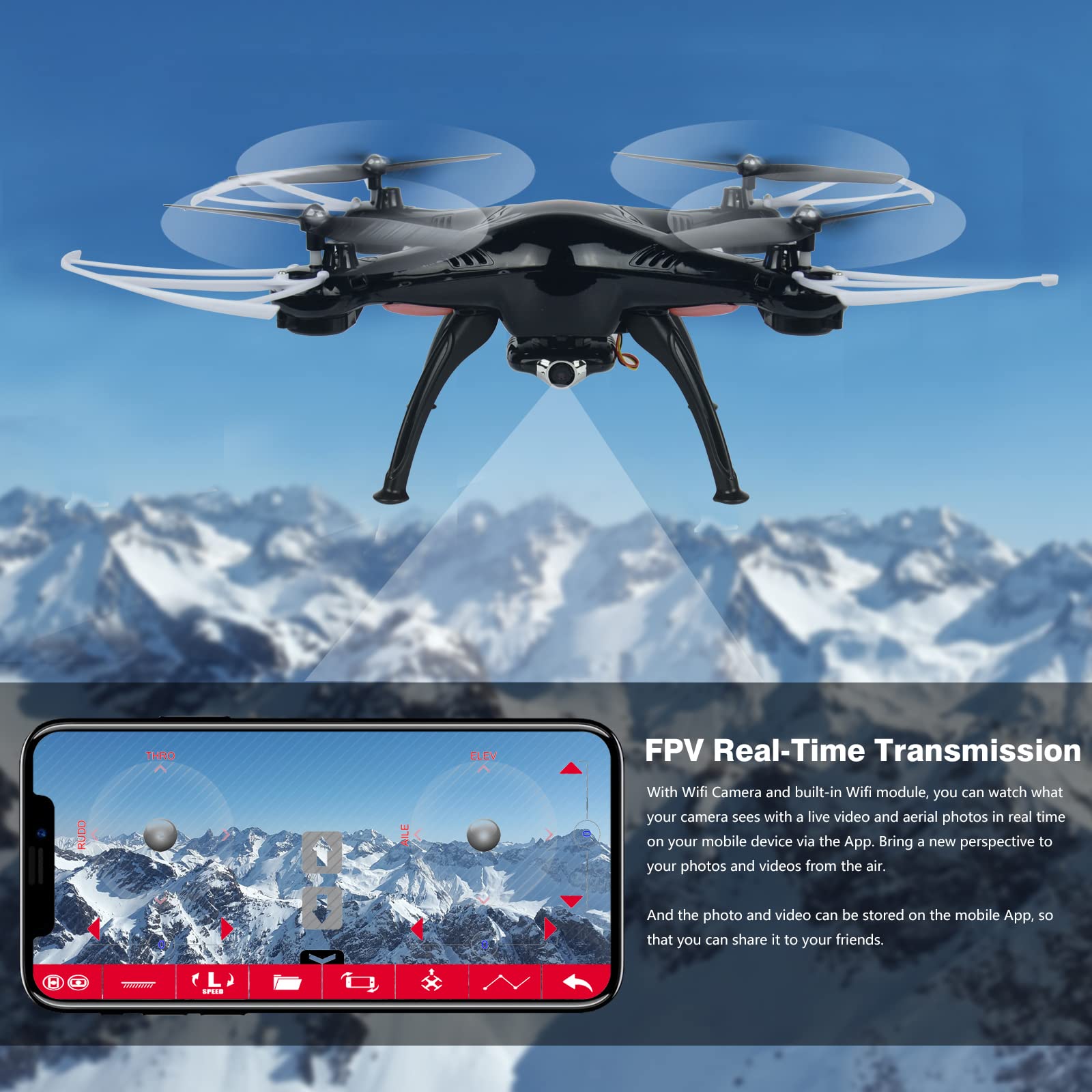 Cheerwing Syma X5SW-V3 FPV Drone with 720P Camera for Adults and Kids, One Key Start, Altitude Hold, Custom Flight