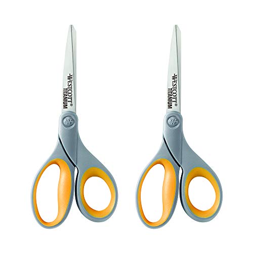 Westcott 8" Straight Titanium Bonded Scissors, Grey/Yellow, 2 Pack