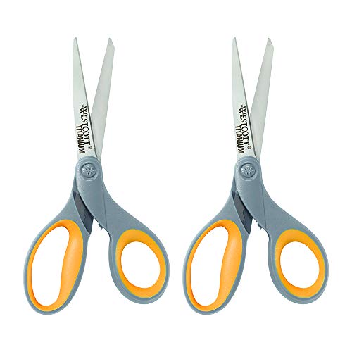 Westcott 8" Straight Titanium Bonded Scissors, Grey/Yellow, 2 Pack