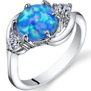 created powder blue opal 3 stone ring sterling silver 1.25 carats size 9