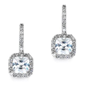 mariell radiant-cut cubic zirconia bridal earrings, dangle earrings for brides, wedding earrings with cz crystals, drop earrings for brides, bridesmaids, mother of the bride