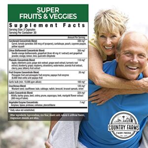 COUNTRY FARMS Super Fruits and Veggies Capsules, Whole Food Supplement, Powerful Antioxidant, Supports Energy, Immune Health, Boosts Digestive Health, 30 Super Foods, 30 Servings