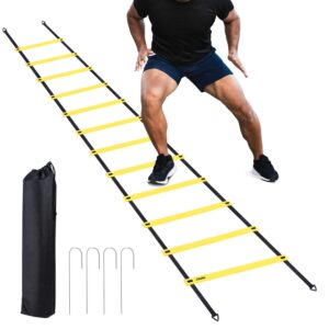 ohuhu agility ladder speed training equipment 12 rung exercise ladders with ground stakes for soccer football boxing footwork sports feet fitness training ladder with carry bag yellow or blue