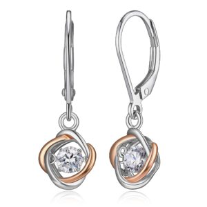 morgan & paige round halo drop earrings for women - 925 sterling silver, premium rhodium plated with dancing solitaire cubic zirconia - lightweight, small dangle earring design