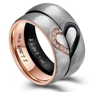 ANAZOZ His & Men and Women's for Real Love Heart Promise Ring Stainless Steel Wedding EngageMen and Woment Bands 6MM US Size 11