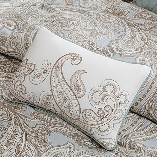 Madison Park Pure Ronan Cotton Comforter Set - Casual Paisley Design, All Season Alternative Down Cozy Bedding, Matching Shams, Decorative Pillows, Blue King/Cal King(104"x92") 5 Piece