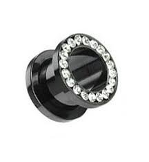 TOUCHNEW Black Anodized Titanium Over Surgical Steel Screw-on Plugs/gauges with Clear Diamond Cz Stones 2 Pieces (7/16" (11mm))