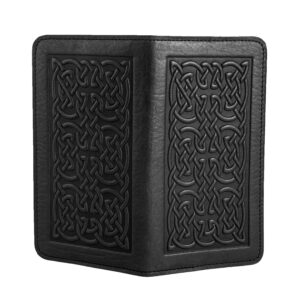 oberon design bold celtic embossed genuine leather checkbook cover, 3.5x6.5 inches, black, made in the usa