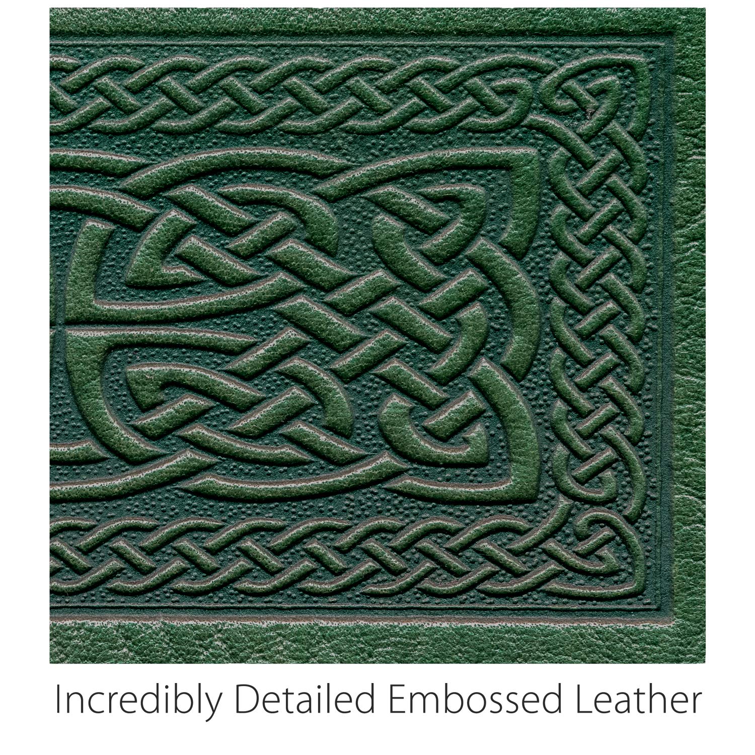 Oberon Design Celtic Braid Embossed Genuine Leather Checkbook Cover, 3.5x6.5 Inches, Green, Made in the USA