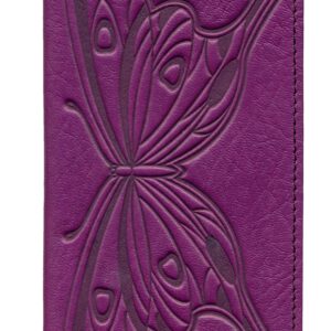 Oberon Design Butterfly Embossed Genuine Leather Checkbook Cover, 3.5x6.5 Inches, Orchid, Made in the USA