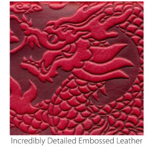 Oberon Design Cloud Dragon Embossed Genuine Leather Checkbook Cover, 3.5x6.5 Inches, Red, Made in the USA