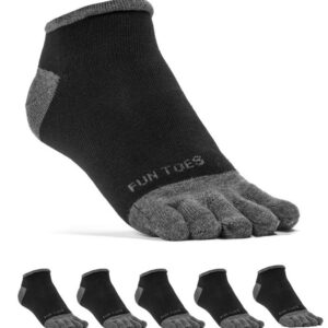 FUN TOES Men's Toe Socks Barefoot Running Socks-Pack of 6 Pairs- shoe Size 6-12.5 (Black/Gray), 10-13