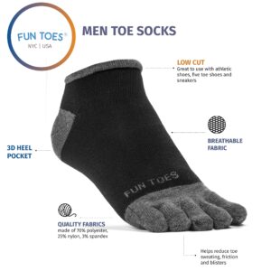 FUN TOES Men's Toe Socks Barefoot Running Socks-Pack of 6 Pairs- shoe Size 6-12.5 (Black/Gray), 10-13