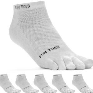 FUN TOES Mens Toe Socks Barefoot Running Lightweight -Value 6 Pairs Pack- Size 6-12 WHITE/GRAY