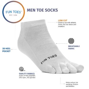 FUN TOES Mens Toe Socks Barefoot Running Lightweight -Value 6 Pairs Pack- Size 6-12 WHITE/GRAY