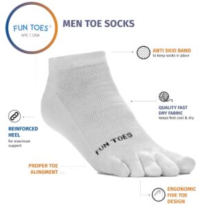 FUN TOES Mens Toe Socks Barefoot Running Lightweight -Value 6 Pairs Pack- Size 6-12 WHITE/GRAY