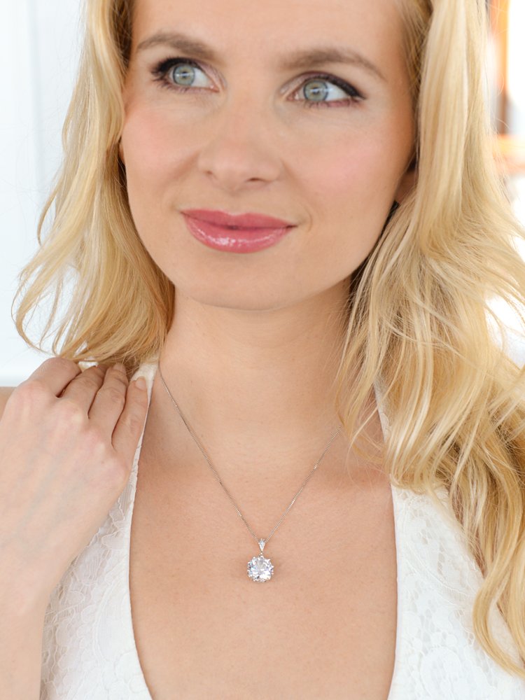 Mariell Dramatic 5 Ct. ½ Round-Cut CZ Solitaire Pendant Necklace - Bold Brides or Bridesmaids Jewelry