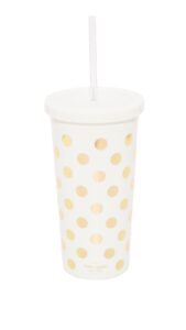 kate spade new york insulated plastic tumbler with reusable straw, 20 ounces, gold dots