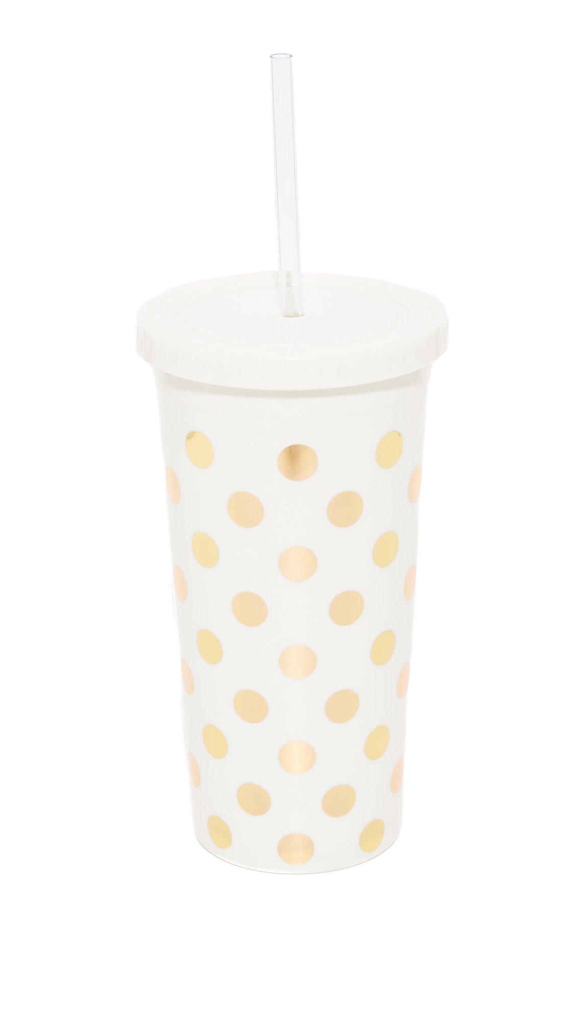 Kate Spade New York Insulated Plastic Tumbler with Reusable Straw, 20 Ounces, Gold Dots