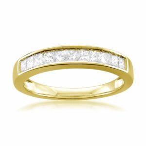 beyond brilliance 1/2 carat diamond, channel-set 14k yellow gold princess cut 11-stone diamond bridal wedding band ring (j-k, si1-si2)