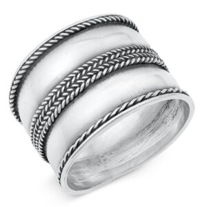 Sterling Silver Women's Bali Rope Ring Wide 925 Band Milgrain Fashion Size 7