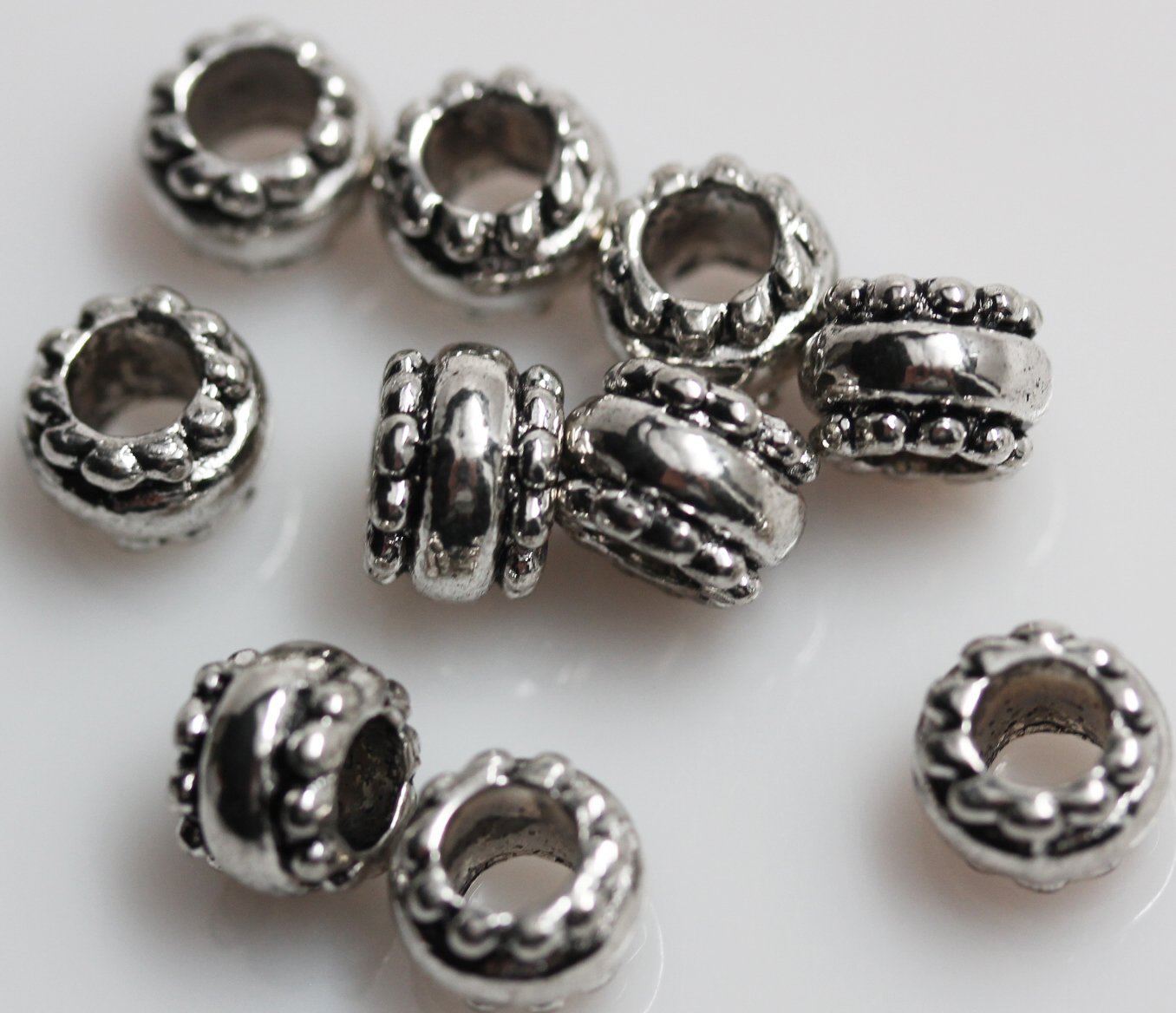 Sexy Sparkles 10 Pcs Silver Tone European Spacer Beads for Snake Chain Charm Bracelets