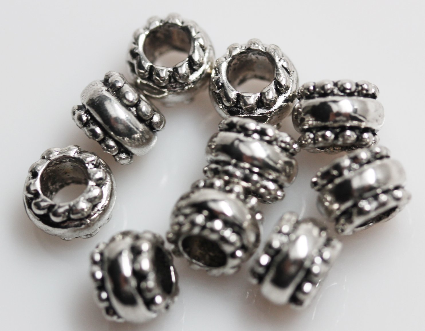 Sexy Sparkles 10 Pcs Silver Tone European Spacer Beads for Snake Chain Charm Bracelets