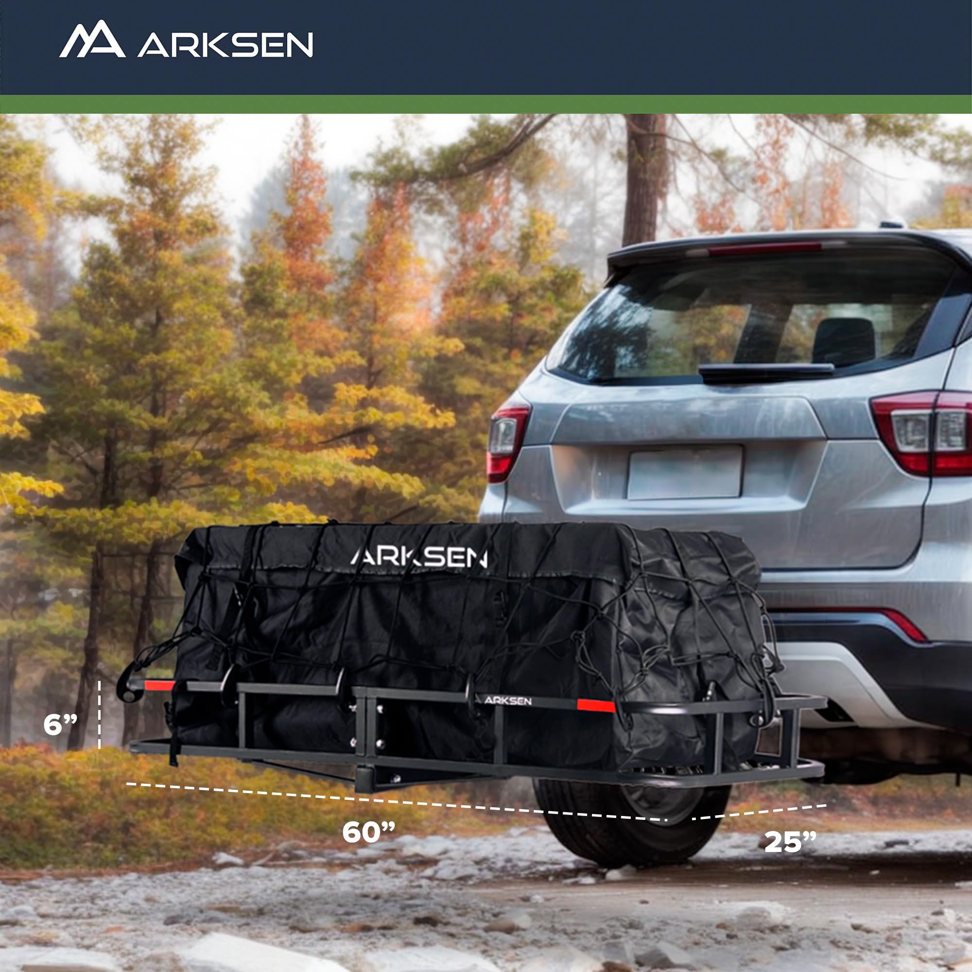 ARKSEN 60 x 25 Inch Folding Cargo Rack Carrier 500 Lbs Heavy Duty Capacity 2 Inch Receiver Luggage Basket Hitch Fold Up for SUV Pickup Camping Traveling