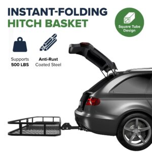 ARKSEN 60 x 25 Inch Folding Cargo Rack Carrier 500 Lbs Heavy Duty Capacity 2 Inch Receiver Luggage Basket Hitch Fold Up for SUV Pickup Camping Traveling